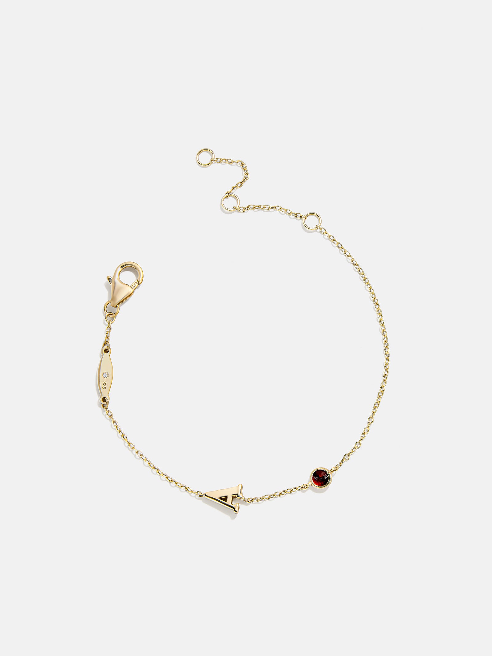 18K Gold Initial Birthstone Custom Bracelet - Garnet-Blues Comming