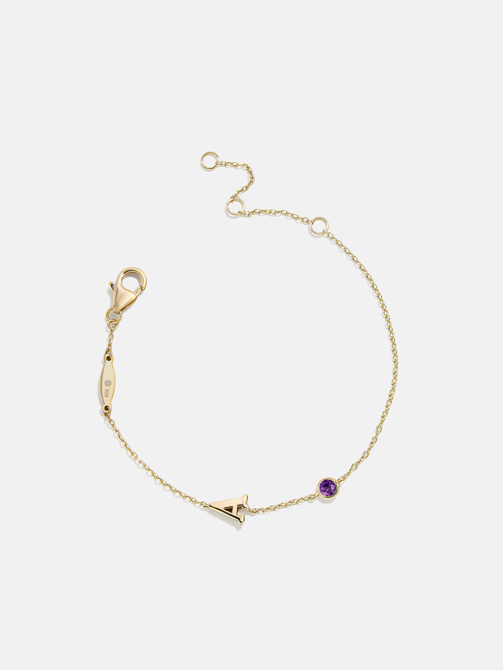 18K Gold Initial Birthstone Custom Bracelet - Amethyst-Blues Comming