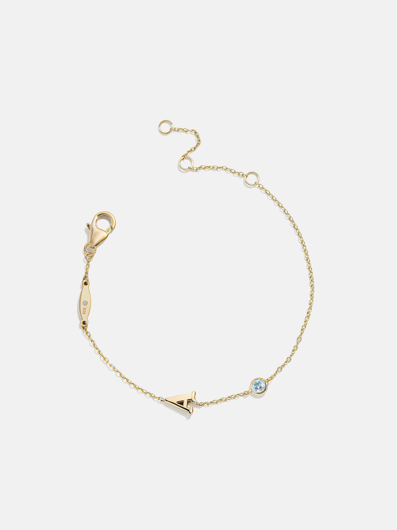 18K Gold Initial Birthstone Custom Bracelet - Aquamarine-Blues Comming