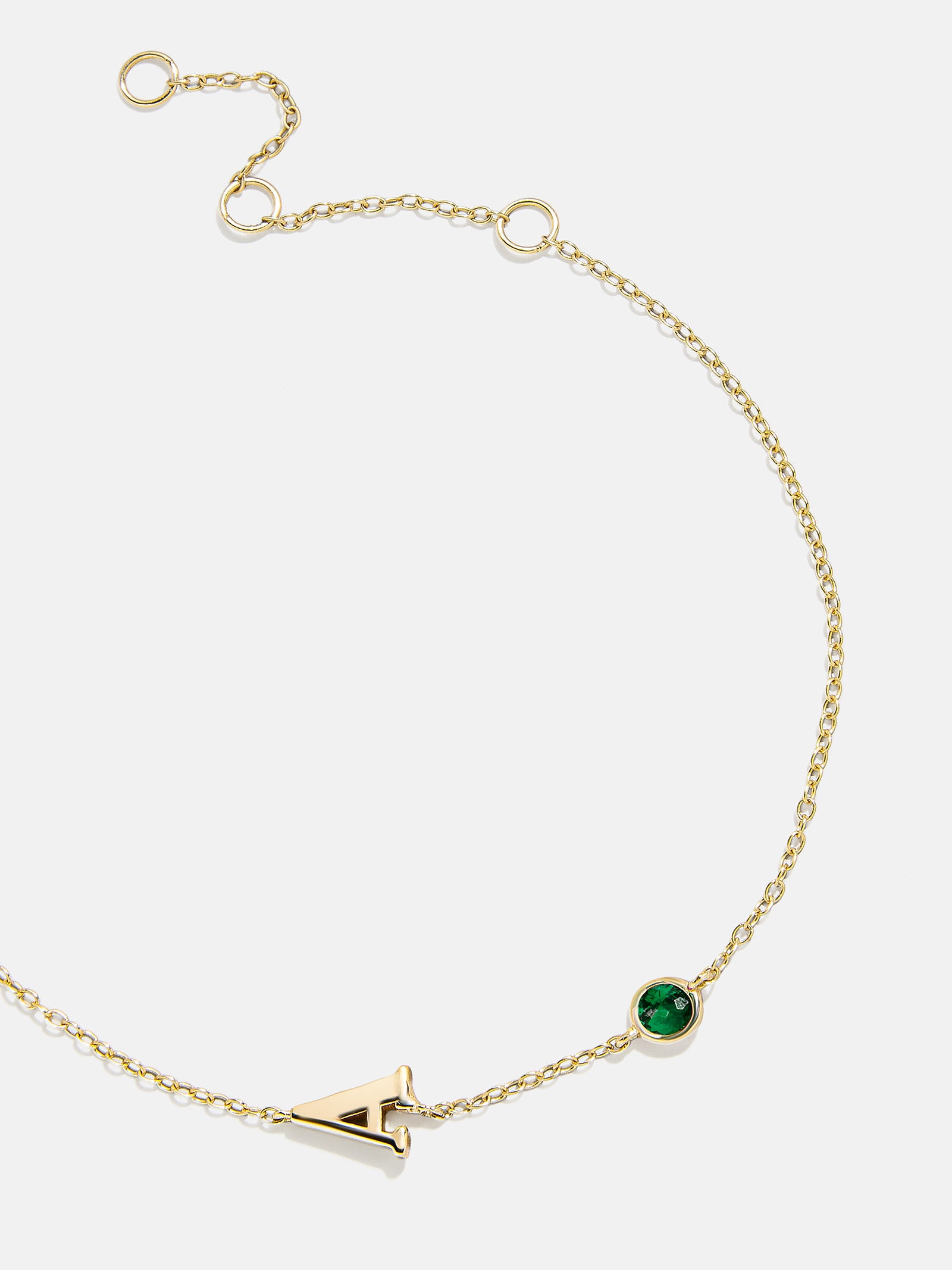 18K Gold Initial Birthstone Custom Bracelet - Emerald-Blues Comming