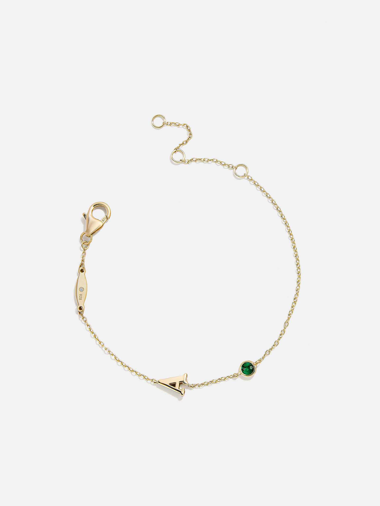 18K Gold Initial Birthstone Custom Bracelet - Emerald-Blues Comming