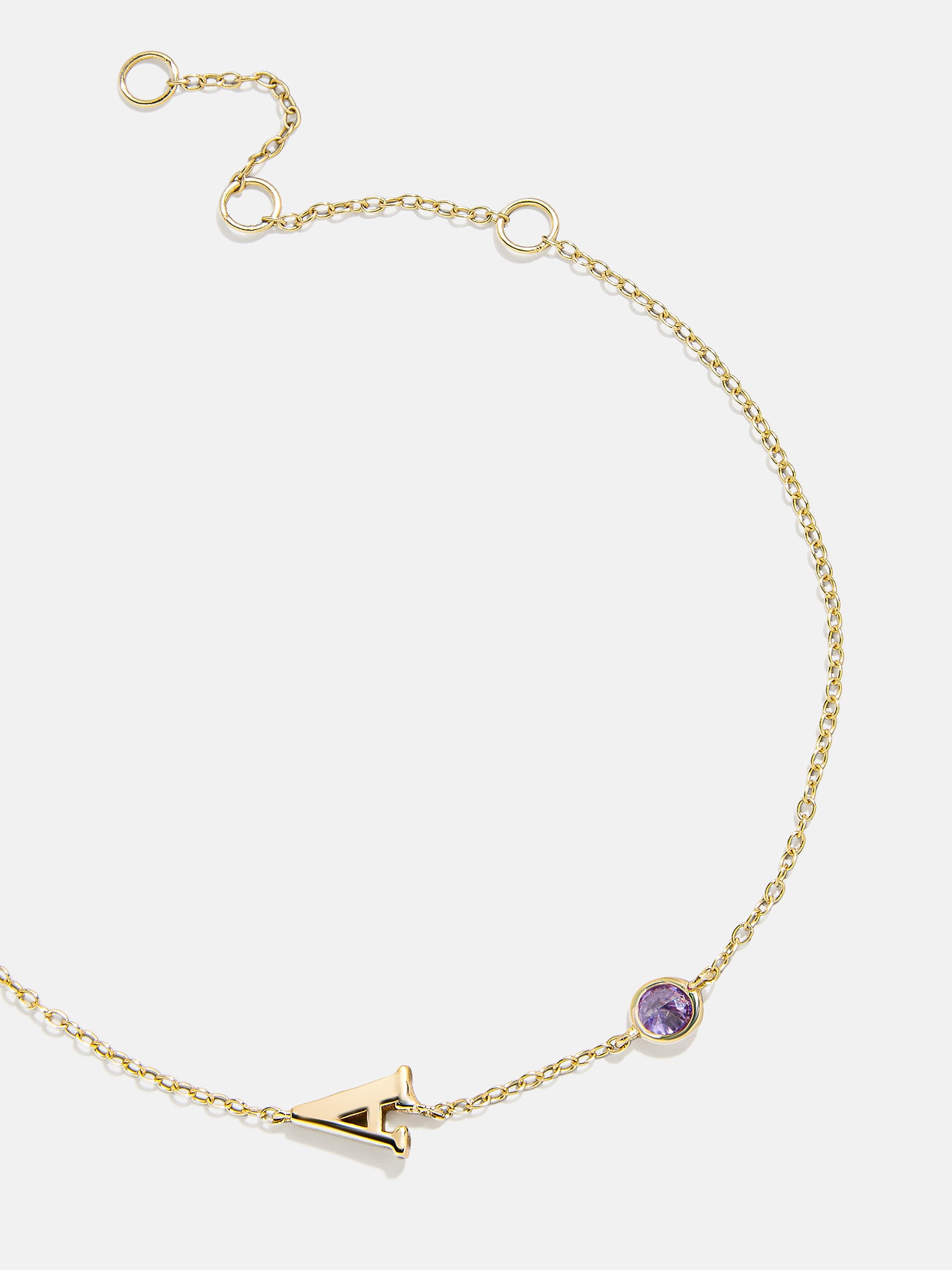 18K Gold Initial Birthstone Custom Bracelet - Light Amethyst-Blues Comming