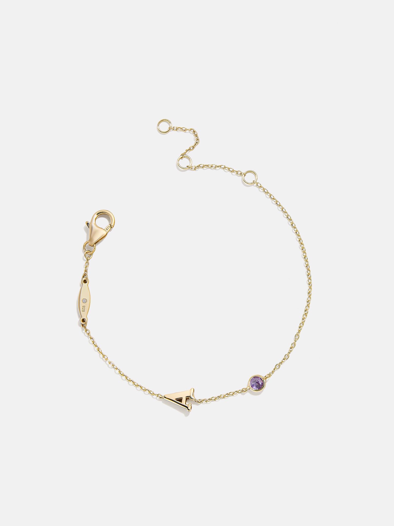 18K Gold Initial Birthstone Custom Bracelet - Light Amethyst-Blues Comming