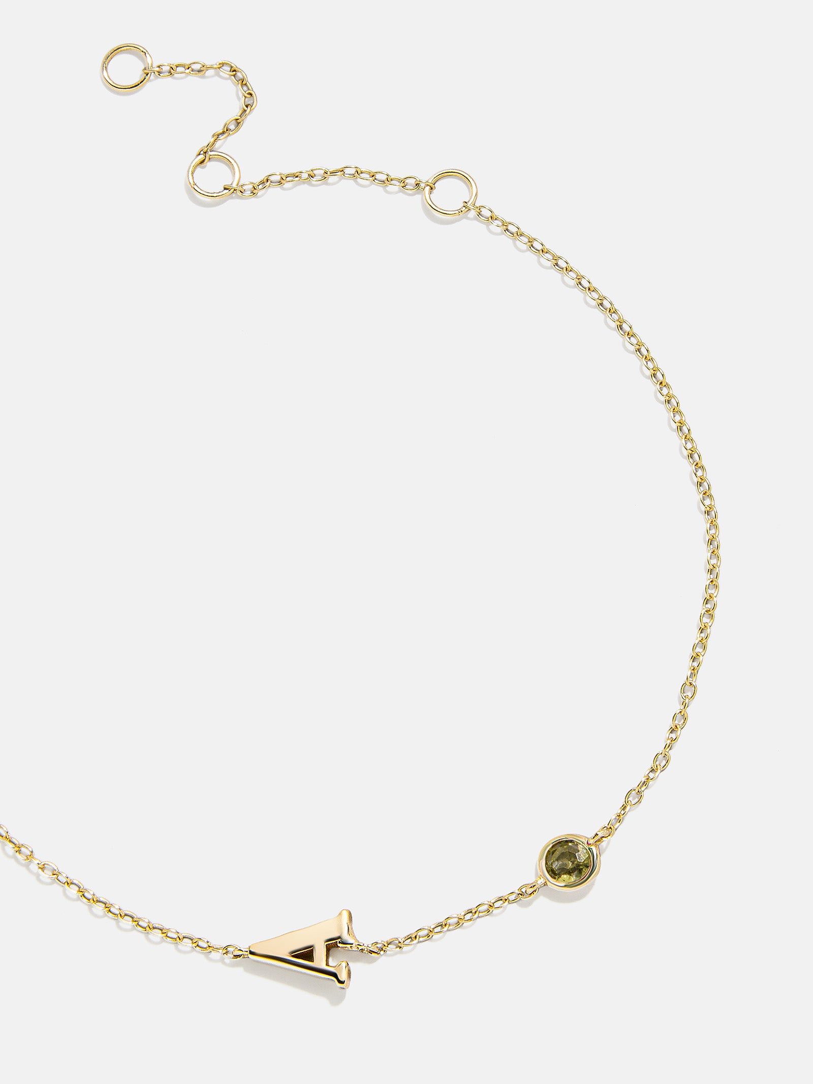 18K Gold Initial Birthstone Custom Bracelet - Peridot-Blues Comming