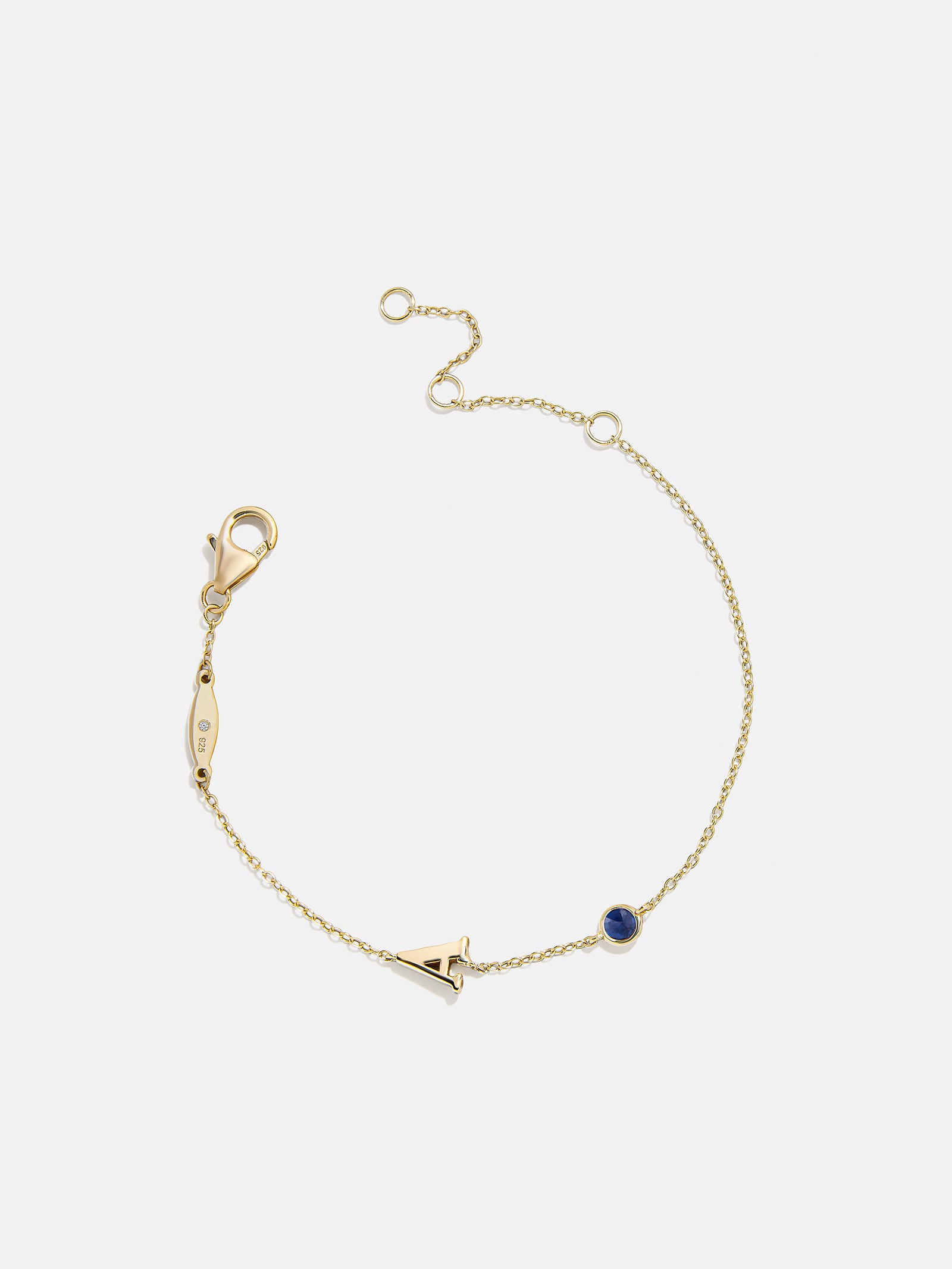 18K Gold Initial Birthstone Custom Bracelet - Sapphire-Blues Comming