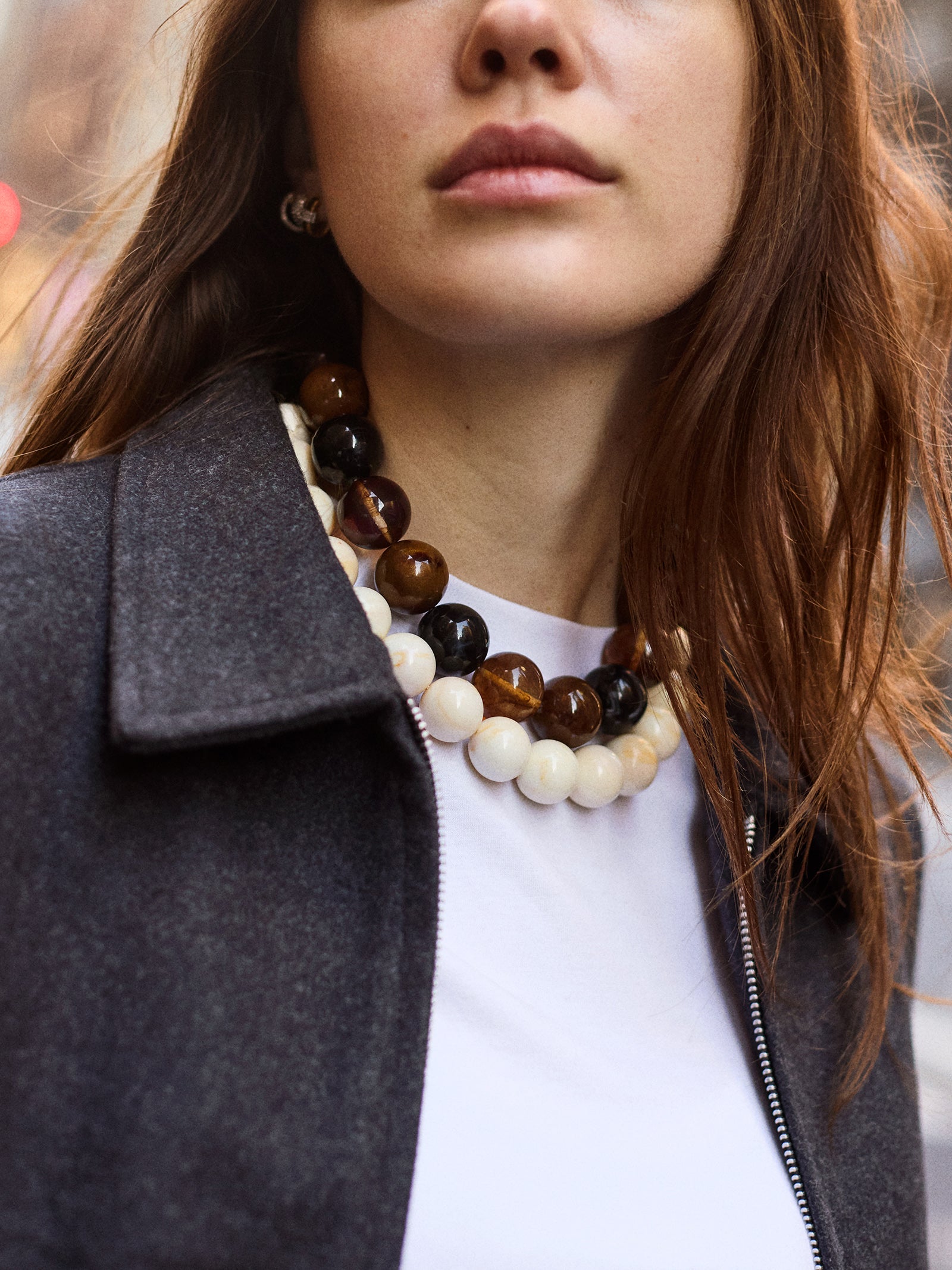 Jane Beaded Necklace - Smoky Ivory Quartz-Blues Comming