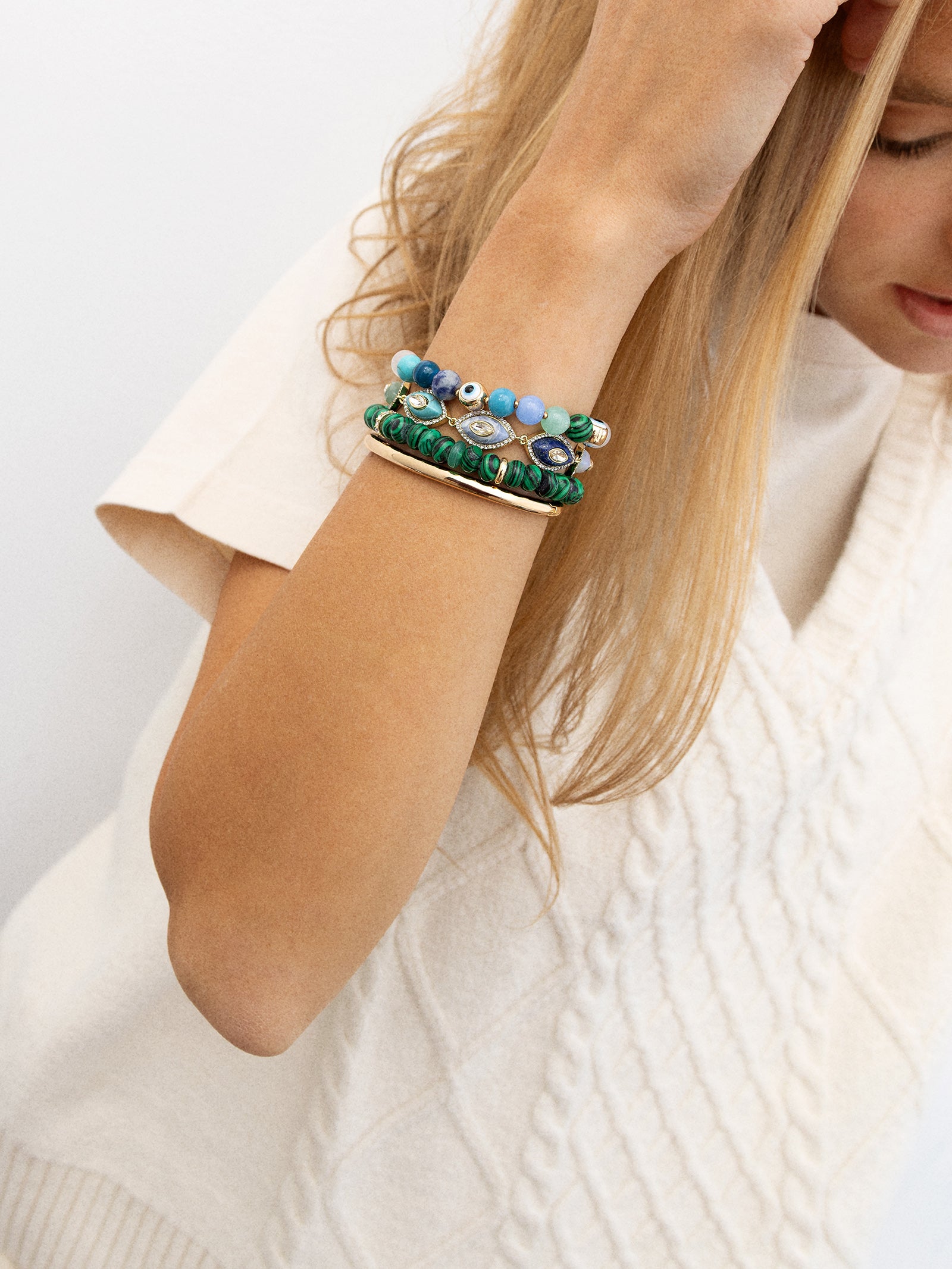 Bright Eye Semi-Precious Bracelet - Gold/Blue-Blues Comming
