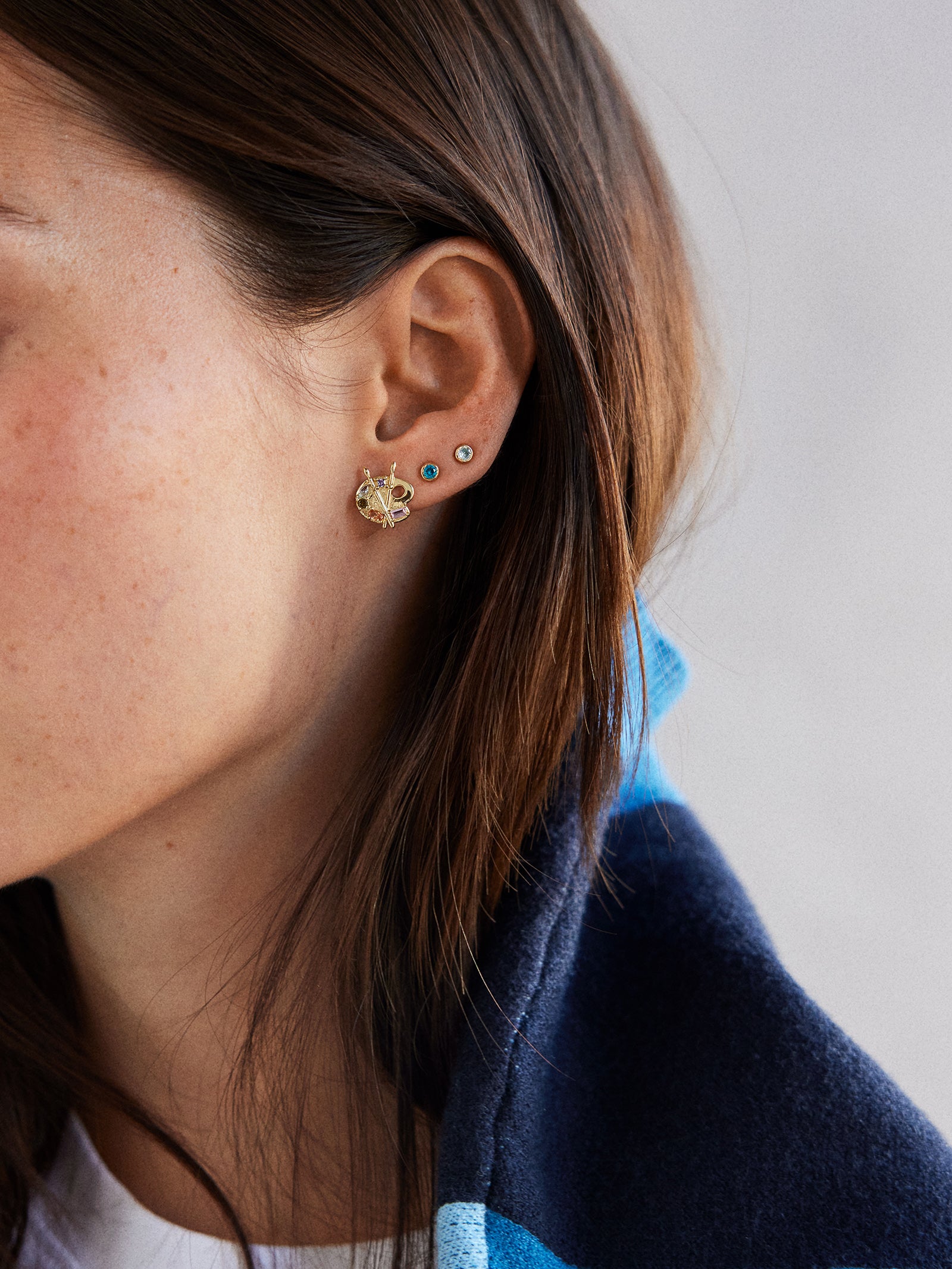 14K Gold Just For Fun Earrings - Painting Palette-Blues Comming