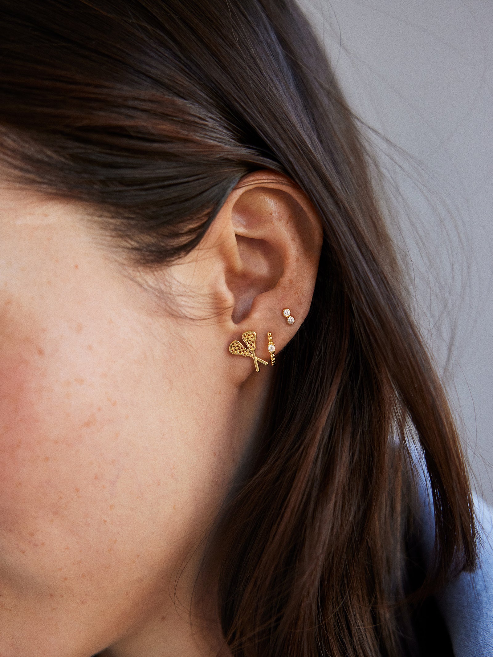 14K Gold Sports Delicate Stud - Lacrosse-Blues Comming