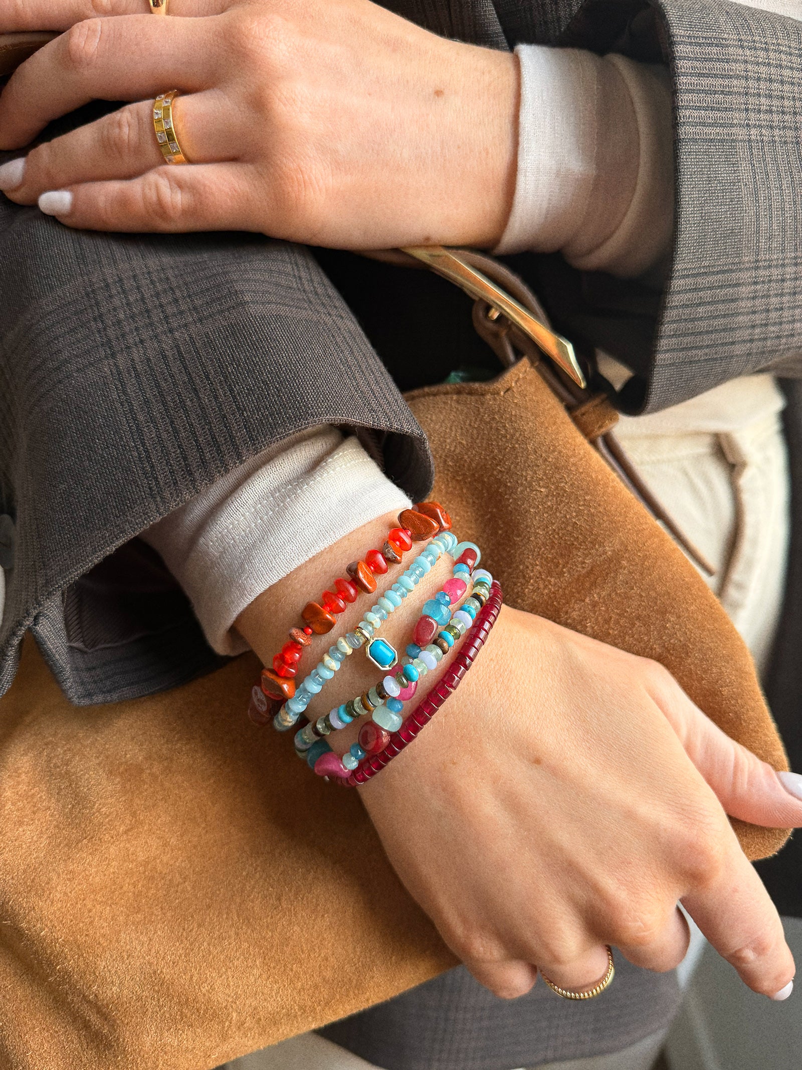 Darcy Beaded Bracelet Set - Red-Blues Comming