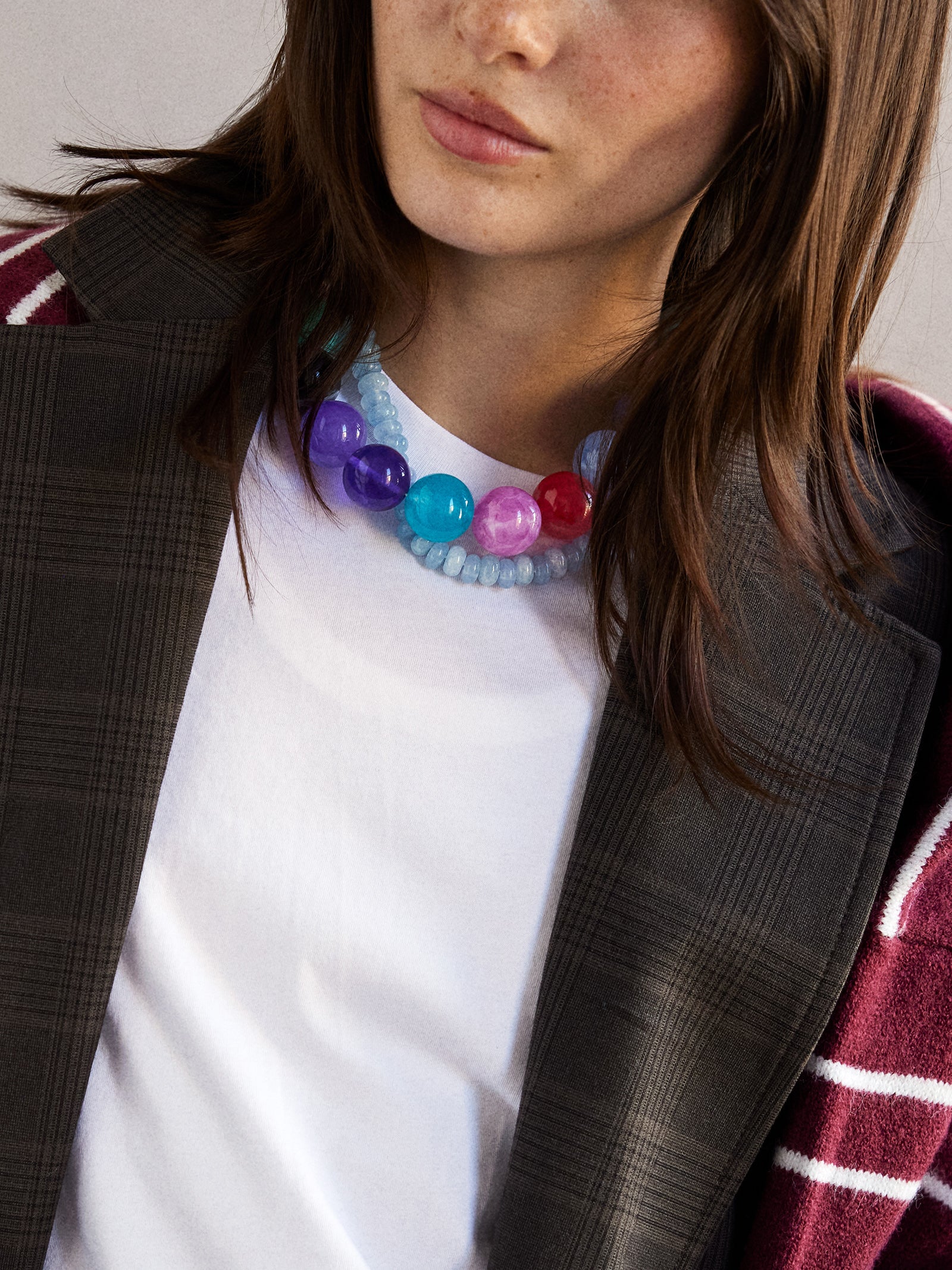 Jane Beaded Necklace - Muted Multi-Blues Comming