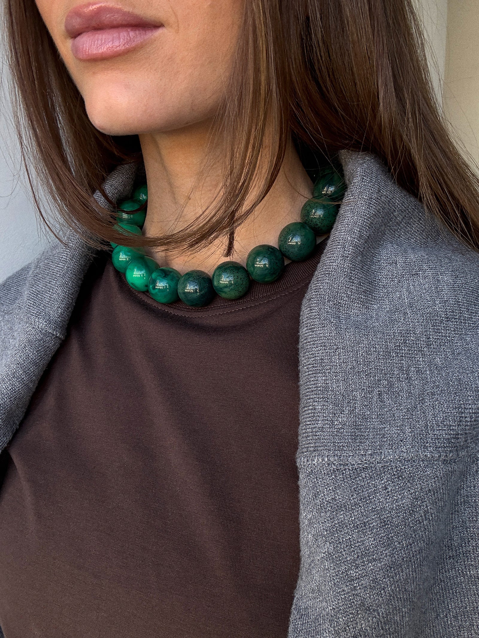 Jane Beaded Necklace - Striped Malachite-Blues Comming