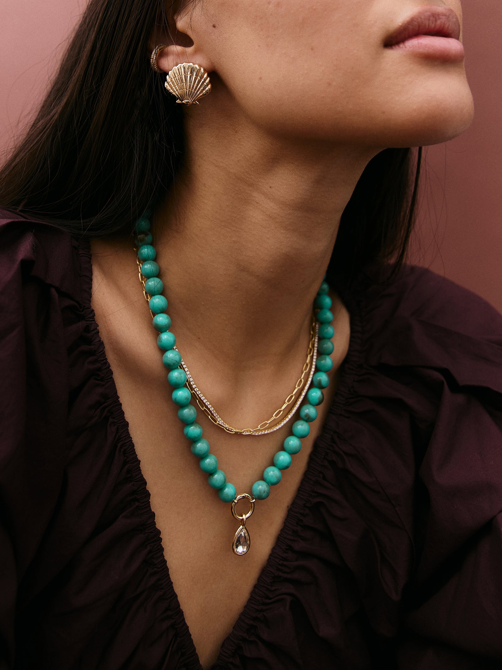 Janette Beaded Ring Necklace - Turquoise-Blues Comming