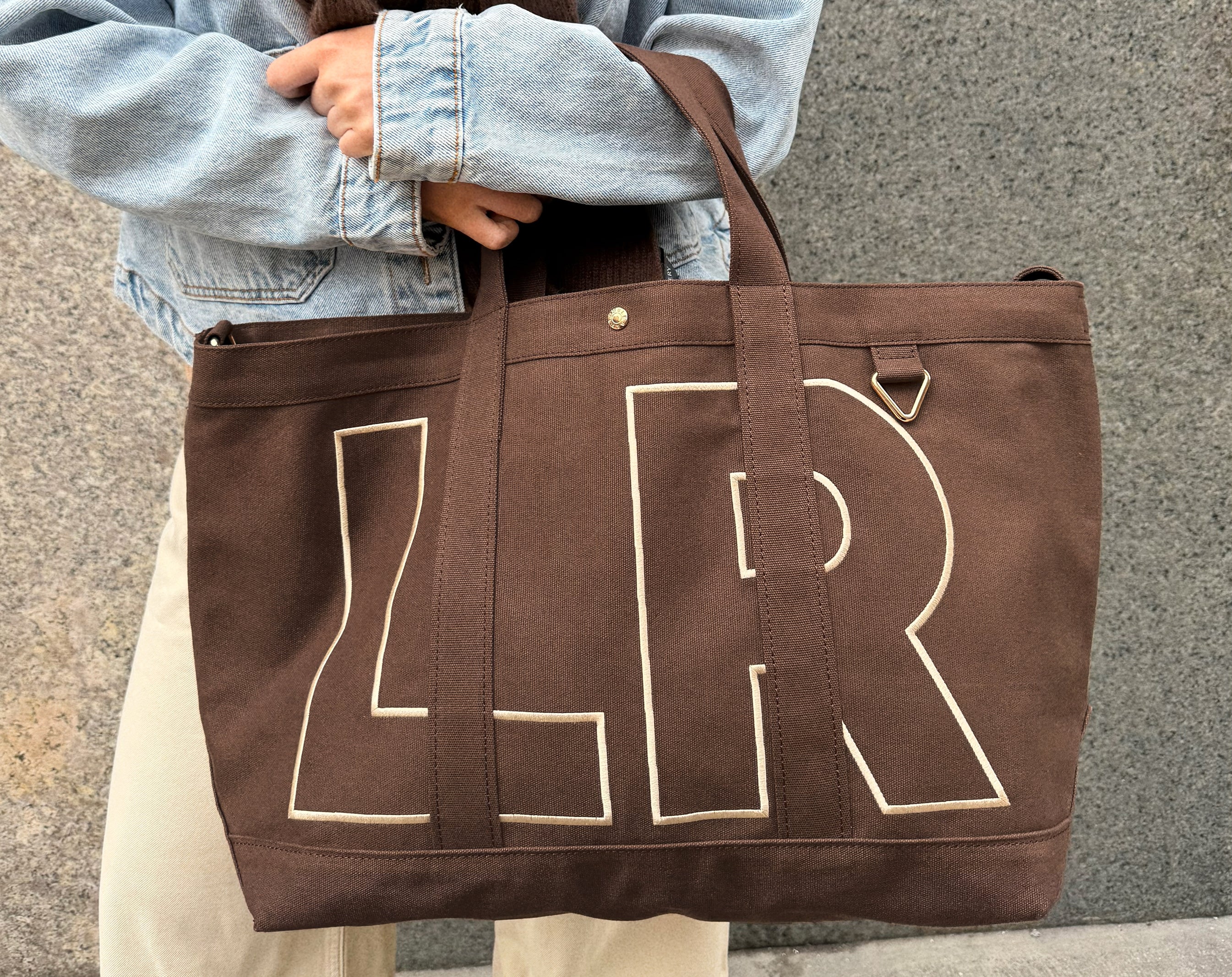 Custom Alpha Tote - Chocolate Brown-Blues Comming