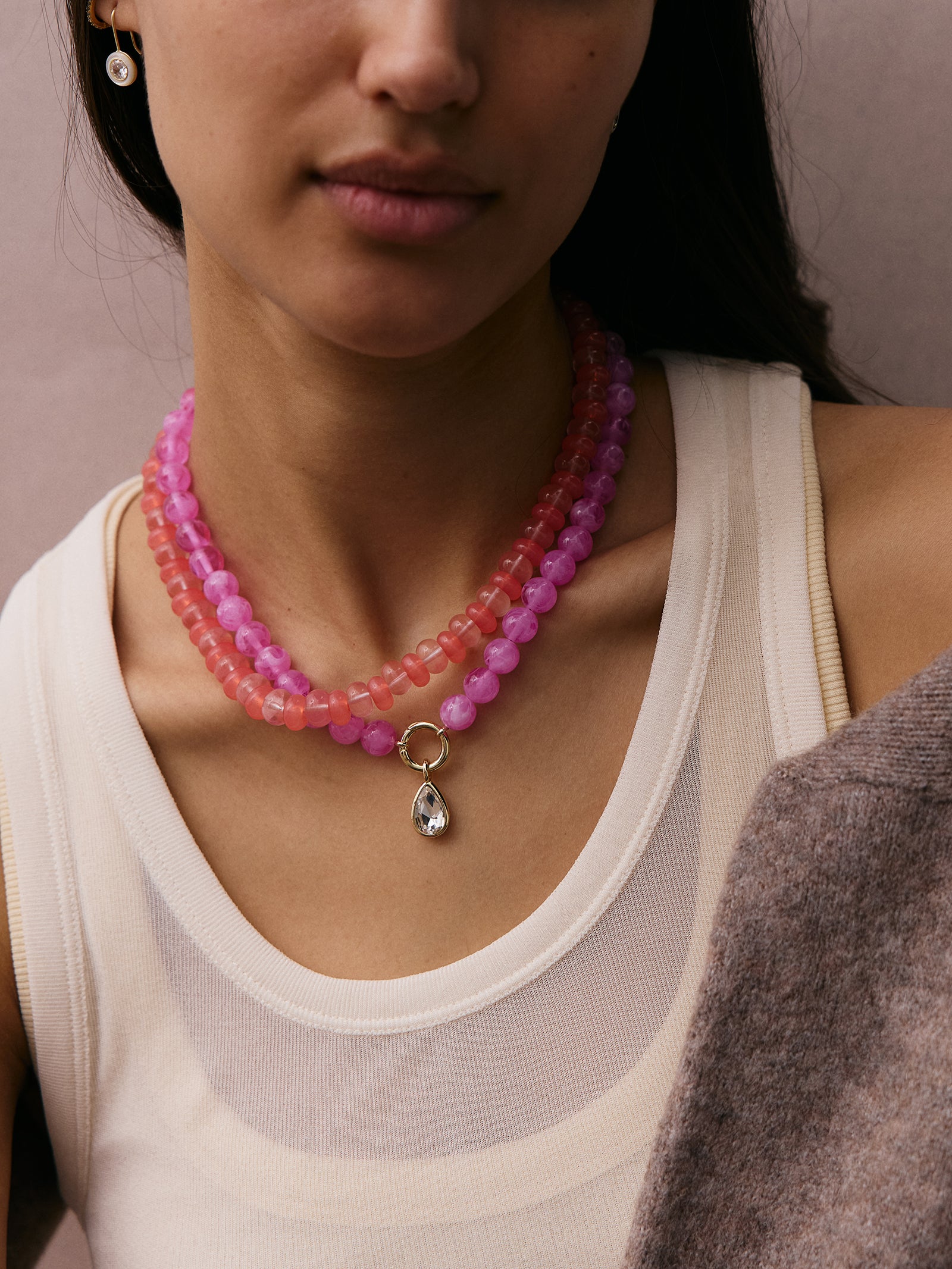 Janette Beaded Ring Necklace - Rose Quartz-Blues Comming