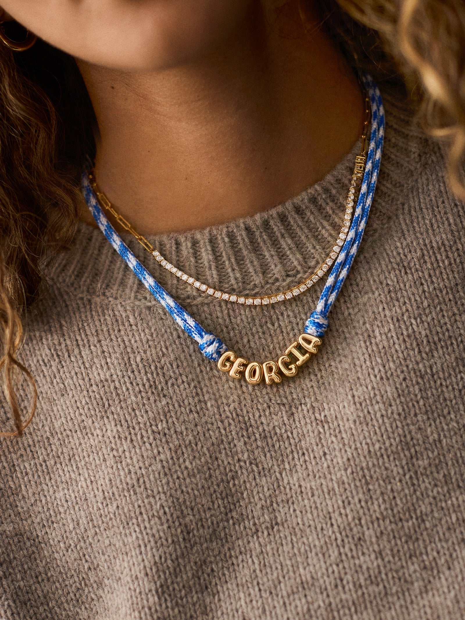 Bubble Letter Custom Paracord Necklace - Blue/White-Blues Comming