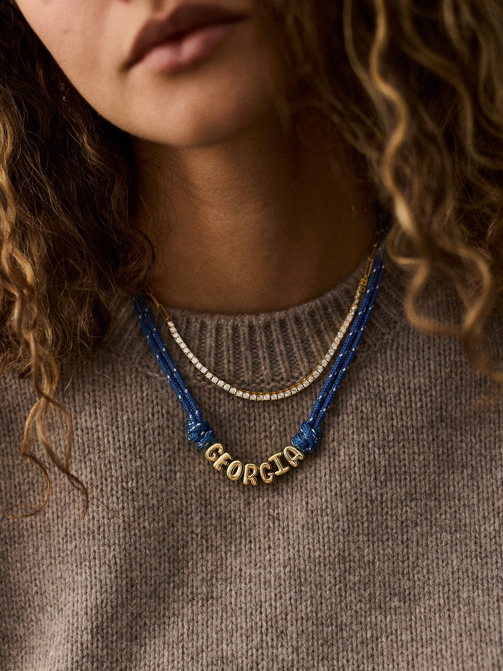 Bubble Letter Custom Paracord Necklace - Navy/White-Blues Comming