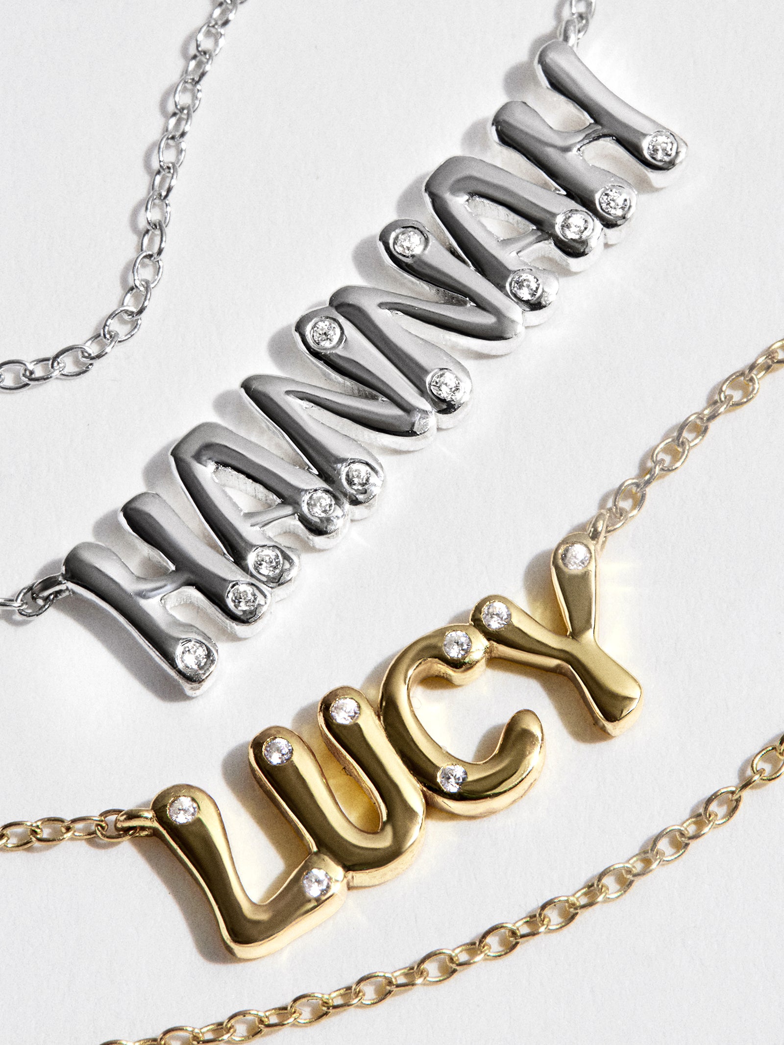 18K Gold Custom Nameplate Necklace - Bubble-Blues Comming
