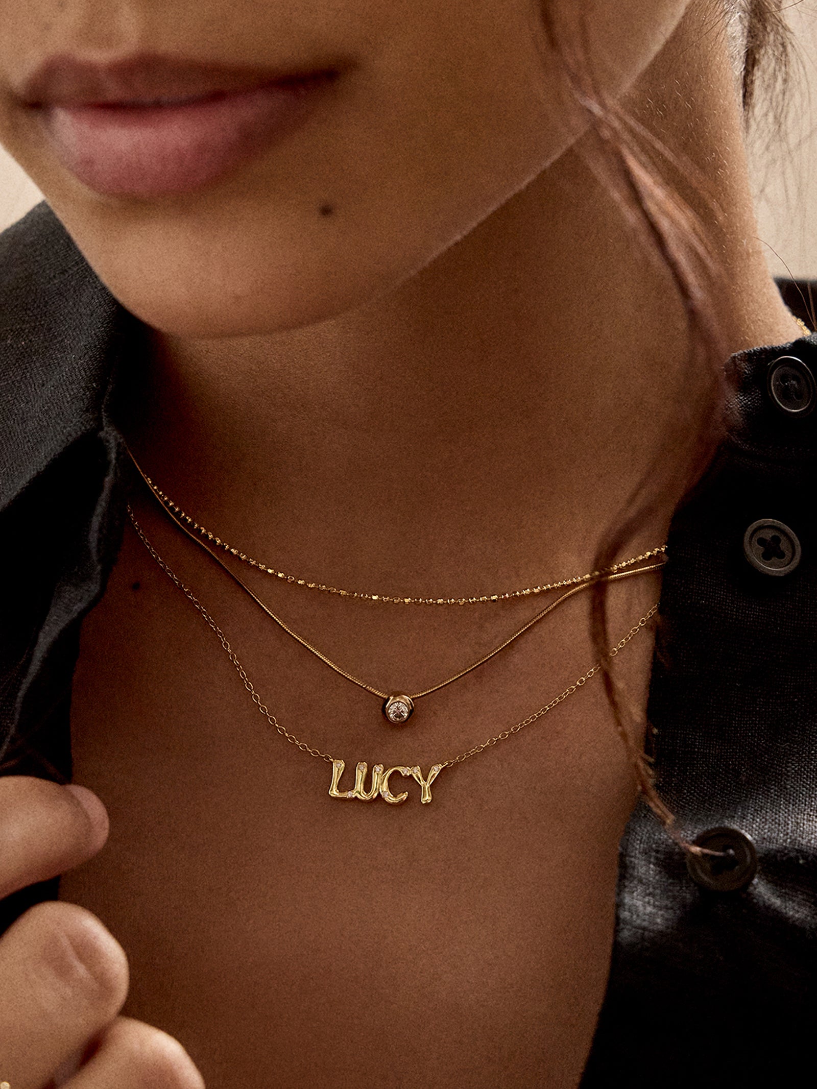 18K Gold Custom Nameplate Necklace - Bubble-Blues Comming