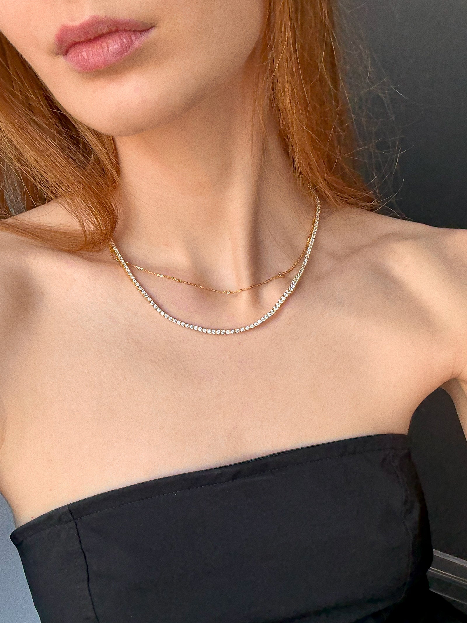 Billie 18K Gold Tennis Necklace - 18K Gold Plated Sterling Silver-Blues Comming