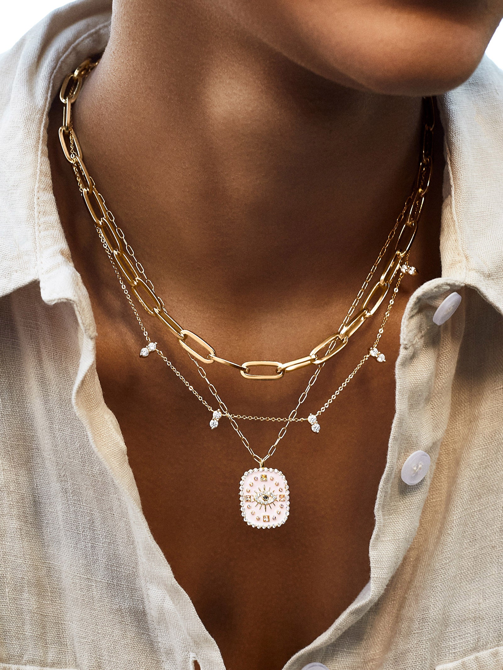 18K Gold Medallion Necklace - Evil Eye-Blues Comming