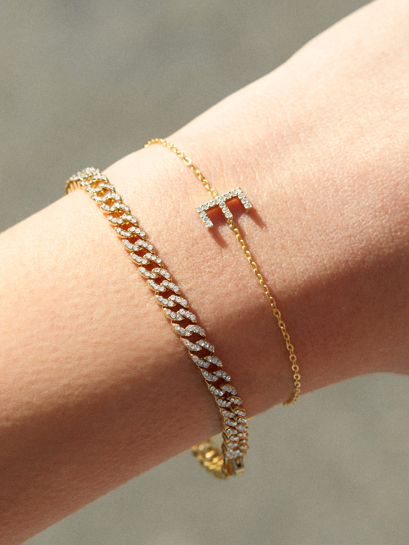 14K Gold & Diamond Initial Bracelet - Gold/Pavé-Blues Comming