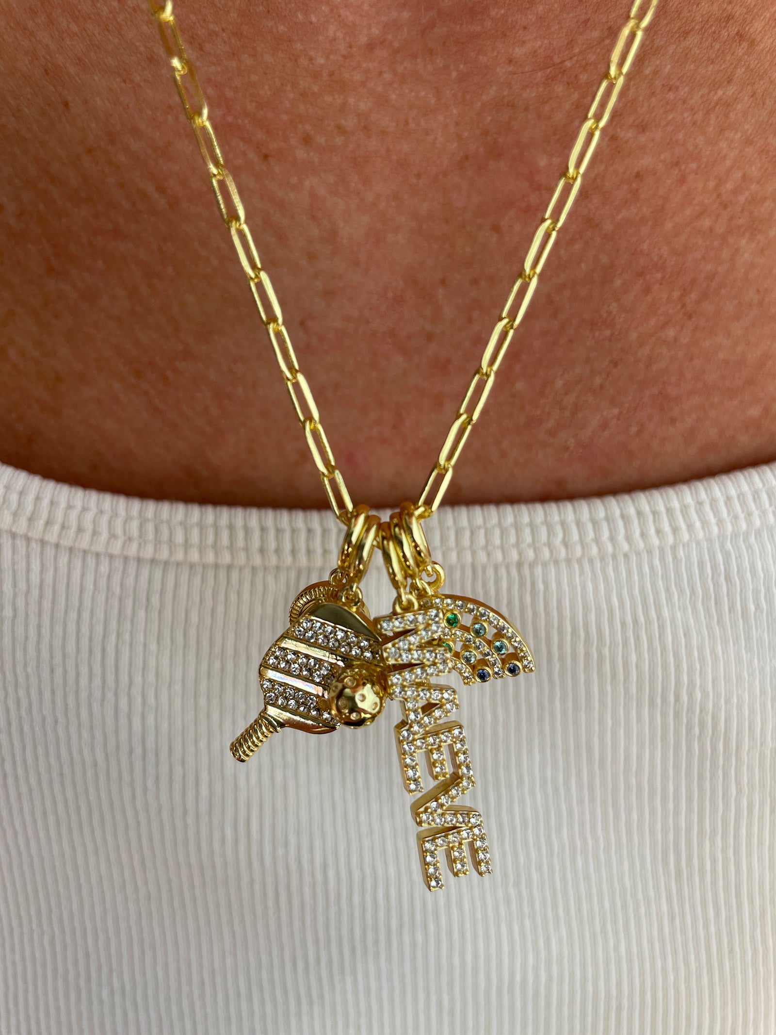 Block Custom Nameplate Charm - Gold/Pavé-Blues Comming