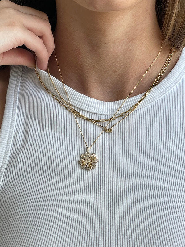 Clover 18K Gold Custom Pendant Necklace - 18K Gold. Pavé Cubic Zirconia Stones-Blues Comming