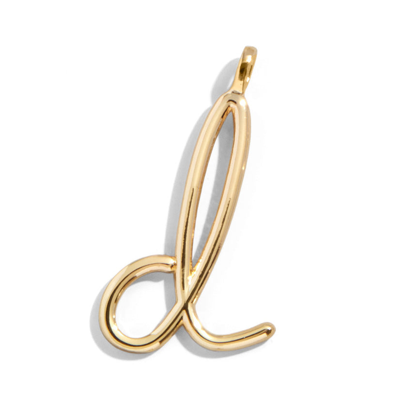 Custom Gold Enamel Script Letter Charm - D-Blues Comming