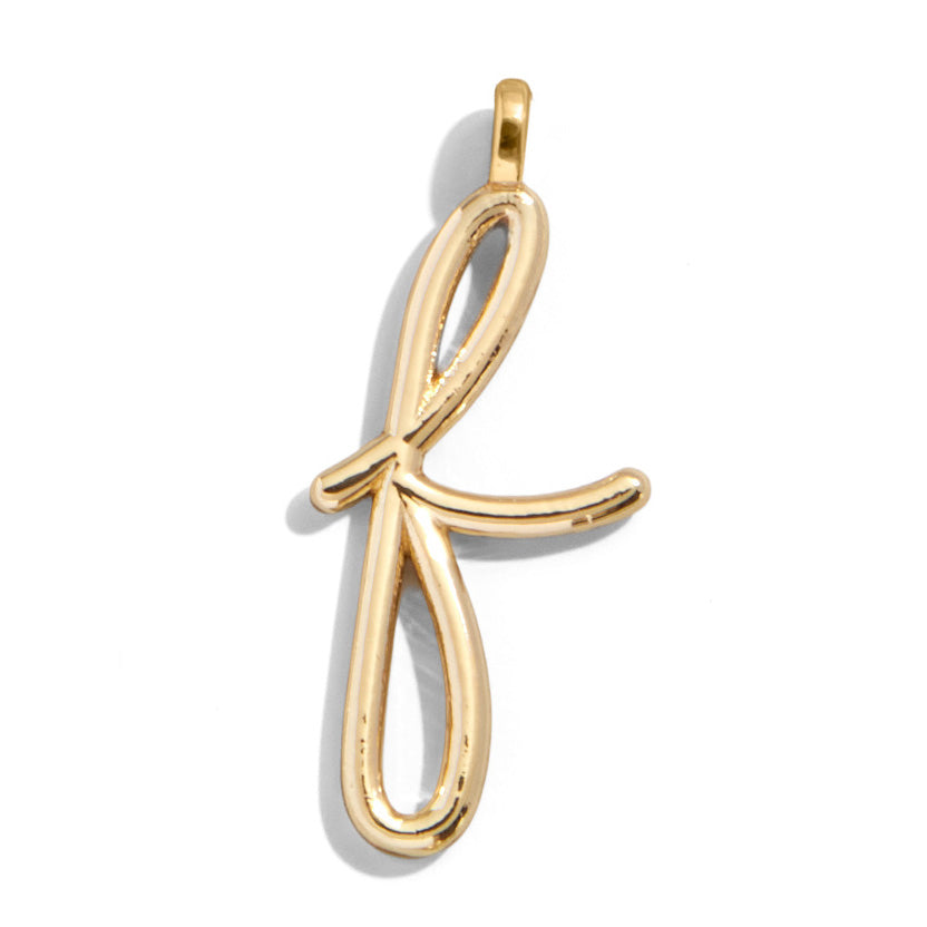 Custom Gold Enamel Script Letter Charm - F-Blues Comming