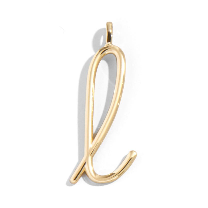 Custom Gold Enamel Script Letter Charm - L-Blues Comming