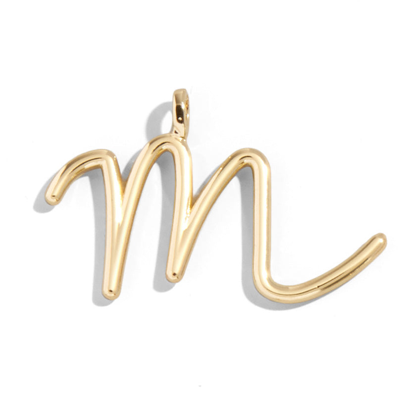 Custom Gold Enamel Script Letter Charm - M-Blues Comming