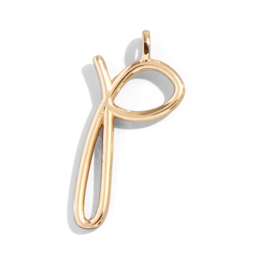 Custom Gold Enamel Script Letter Charm - P-Blues Comming