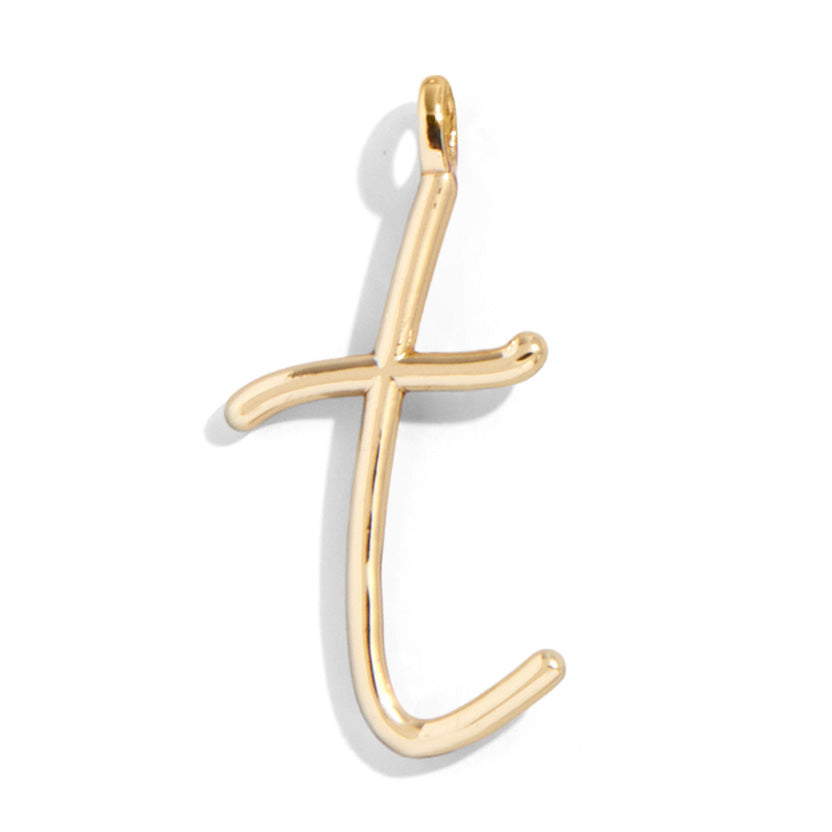 Custom Gold Enamel Script Letter Charm - T-Blues Comming