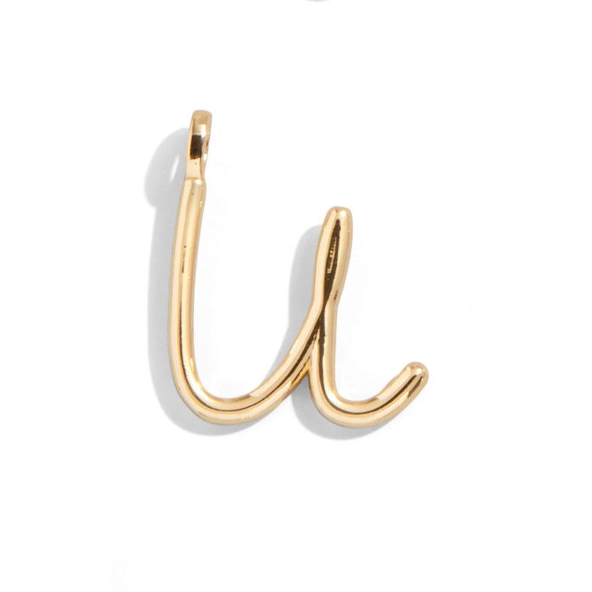 Custom Gold Enamel Script Letter Charm - U-Blues Comming
