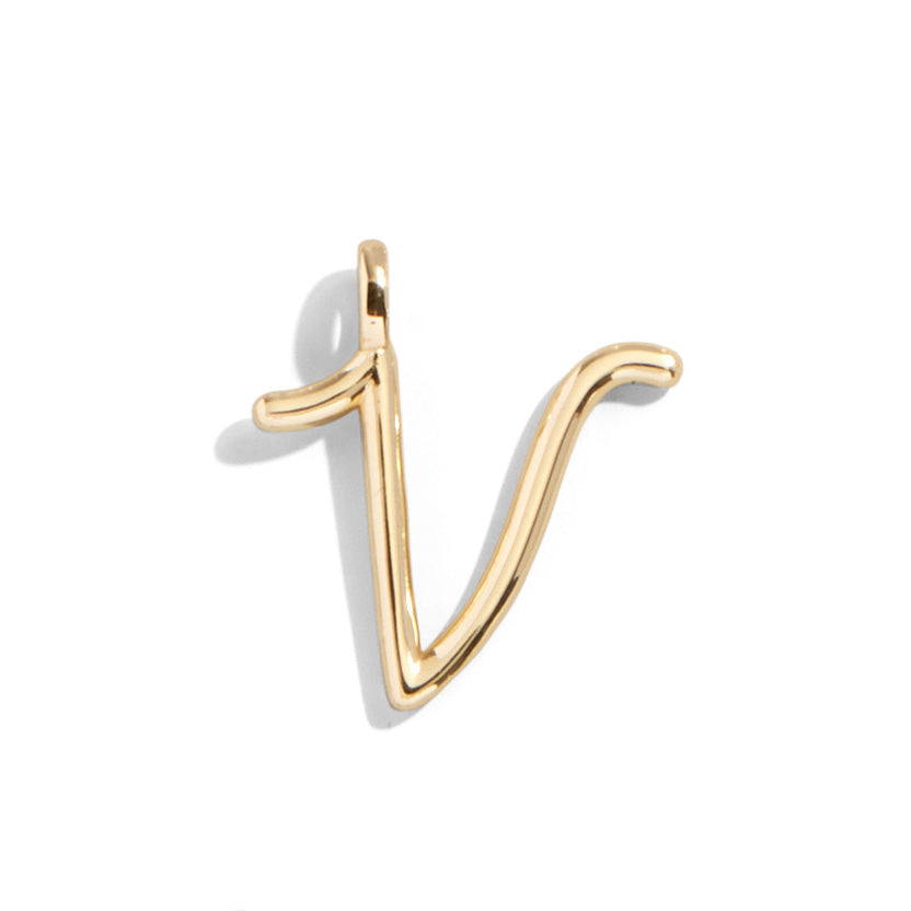 Custom Gold Enamel Script Letter Charm - V-Blues Comming