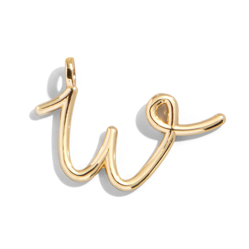 Custom Gold Enamel Script Letter Charm - W-Blues Comming