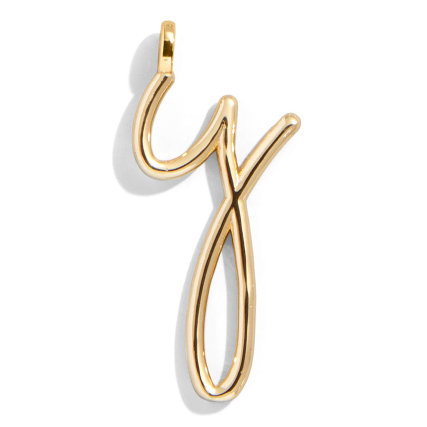 Custom Gold Enamel Script Letter Charm - Y-Blues Comming