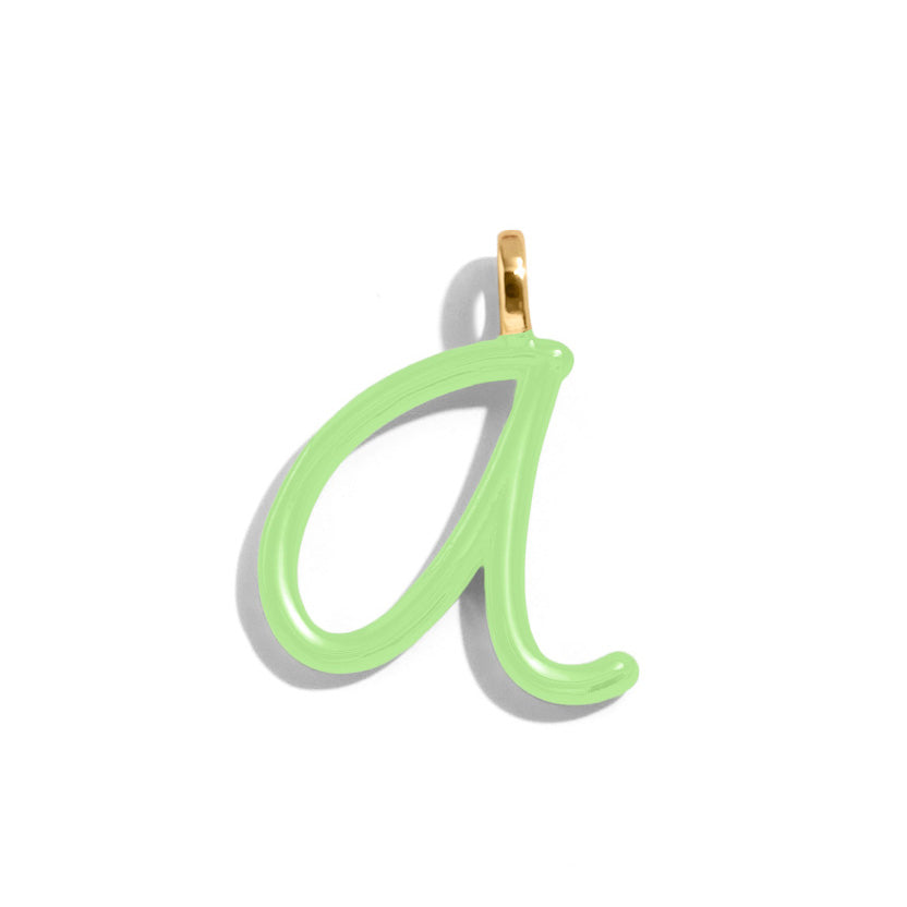 Custom Matcha Green Enamel Script Letter Charm - A-Blues Comming