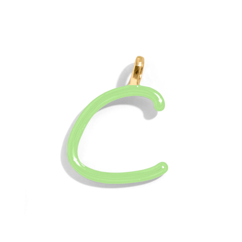 Custom Matcha Green Enamel Script Letter Charm - C-Blues Comming