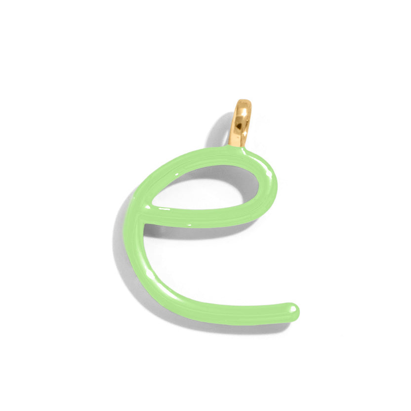 Custom Matcha Green Enamel Script Letter Charm - E-Blues Comming