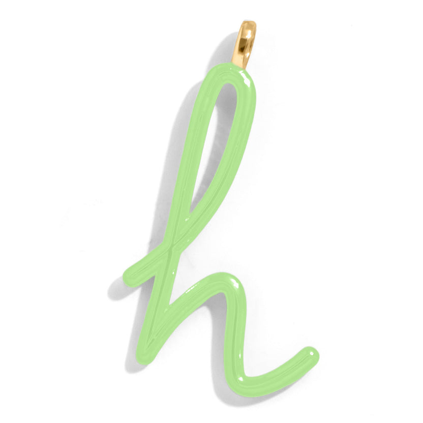 Custom Matcha Green Enamel Script Letter Charm - H-Blues Comming