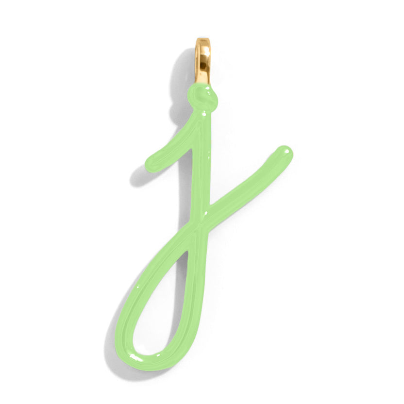 Custom Matcha Green Enamel Script Letter Charm - J-Blues Comming