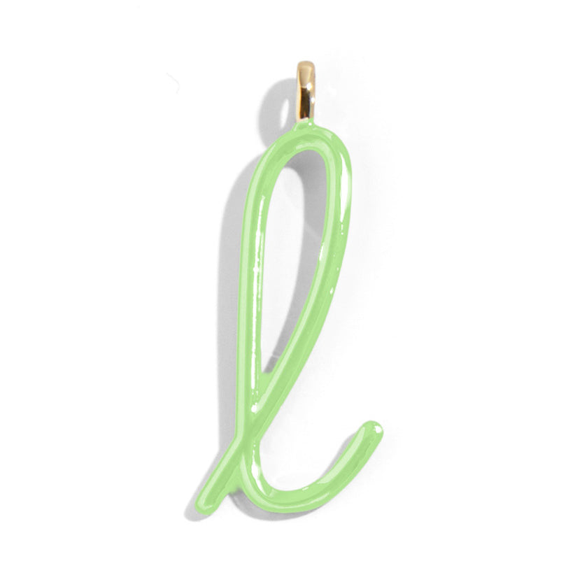 Custom Matcha Green Enamel Script Letter Charm - L-Blues Comming