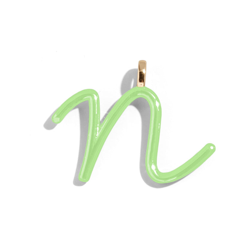 Custom Matcha Green Enamel Script Letter Charm - N-Blues Comming