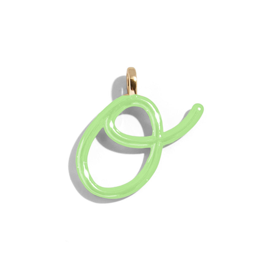 Custom Matcha Green Enamel Script Letter Charm - O-Blues Comming