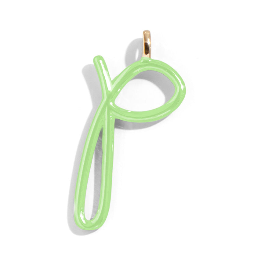 Custom Matcha Green Enamel Script Letter Charm - P-Blues Comming