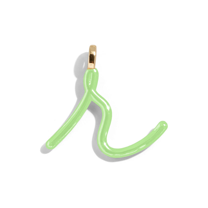 Custom Matcha Green Enamel Script Letter Charm - R-Blues Comming