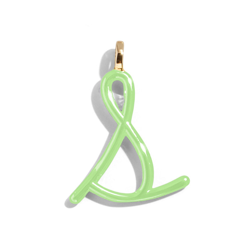 Custom Matcha  Green Enamel Script Letter Charm - S-Blues Comming