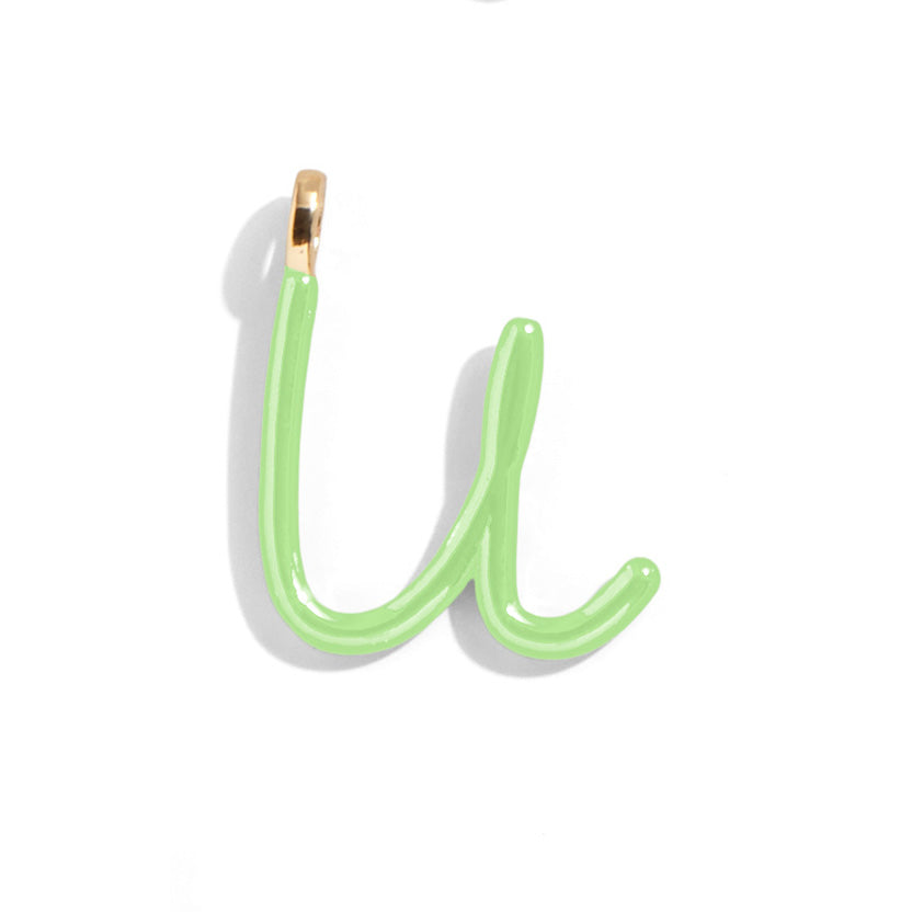 Custom Matcha Green  Enamel Script Letter Charm - U-Blues Comming